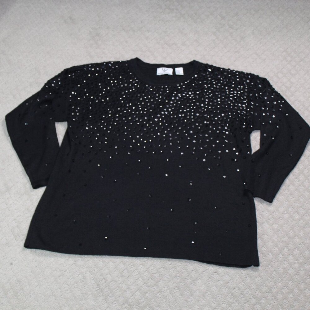 Maggie Lawrence Size L Black Acrylic Wool Blend Sequin Bead Sweater